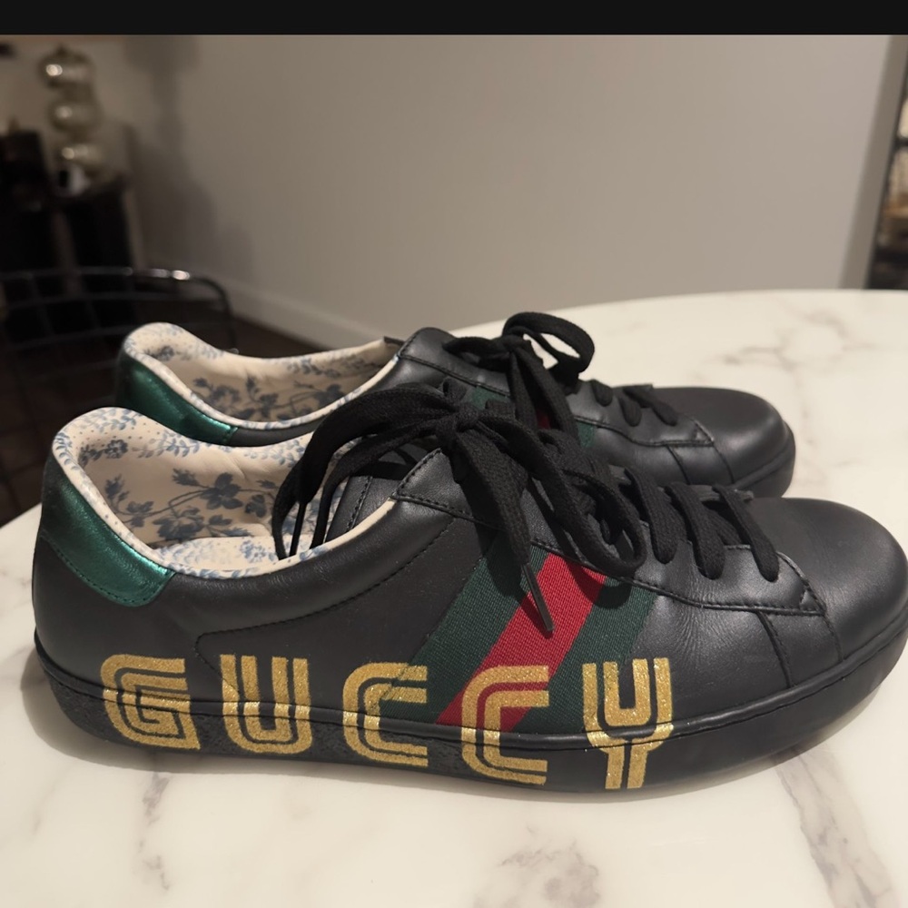 Gucci Black Sneakers with Gold Lettering